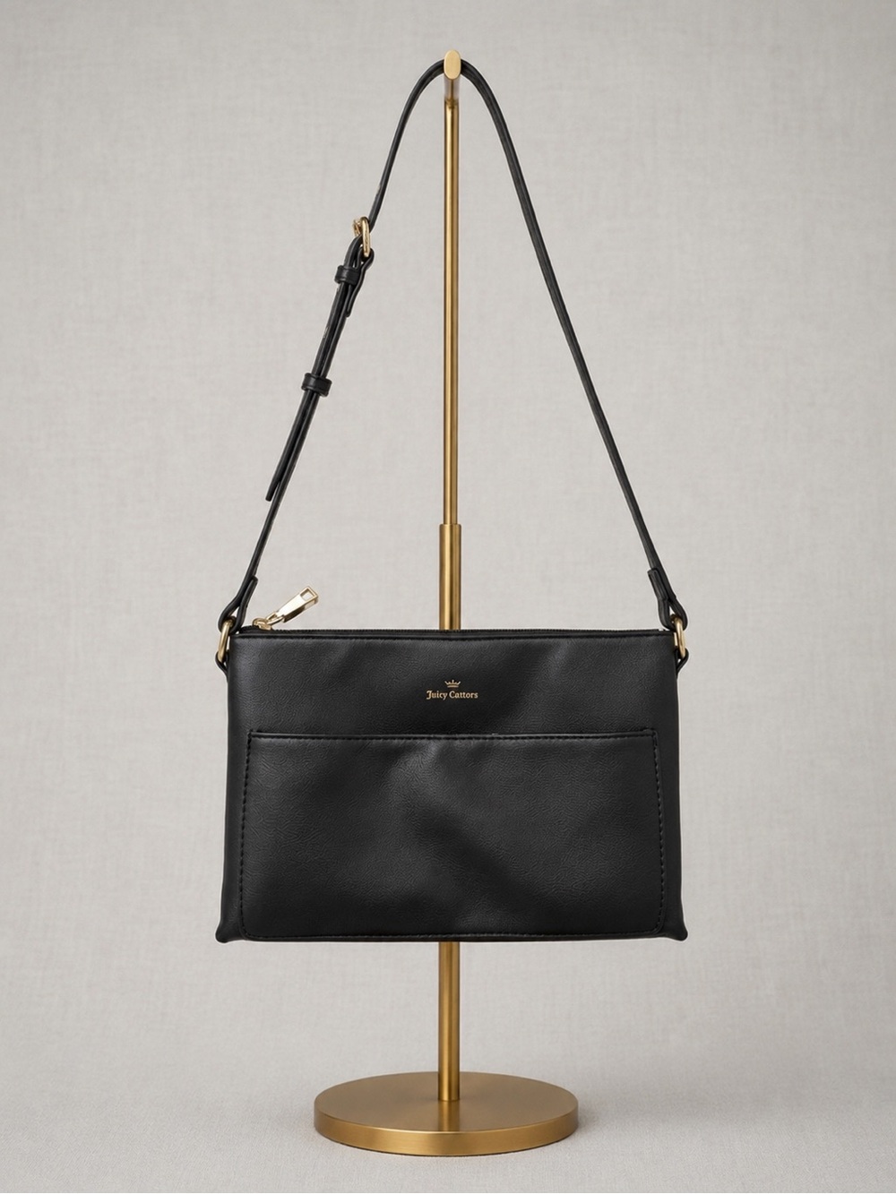 Juicy Couture Black Faux-Leather Crossbody with Gold Accents